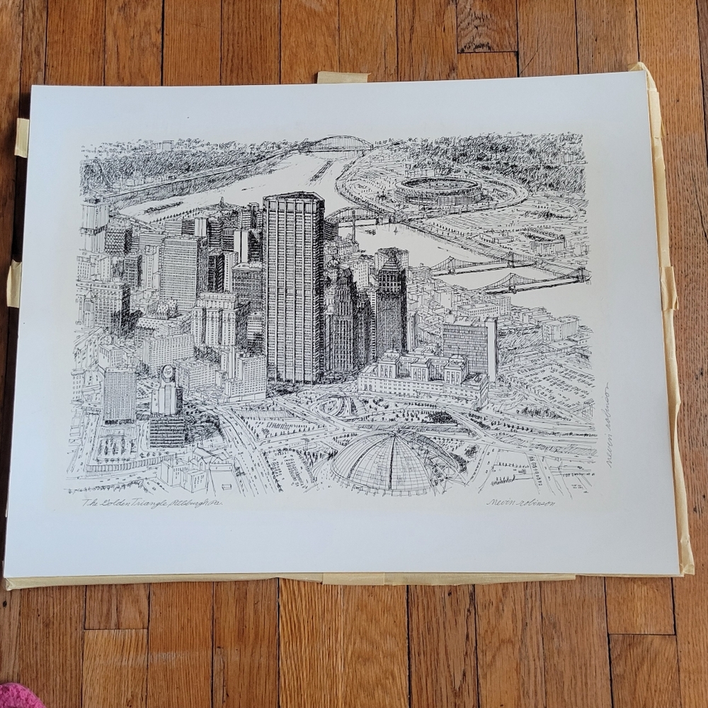 Nevin Robinson Artist Signed Pittsburgh Pa Etching Print “The Golden Triangle”